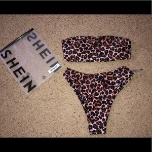 SHEIN Leopard Bandeau High Waisted Bikini Swimsuit